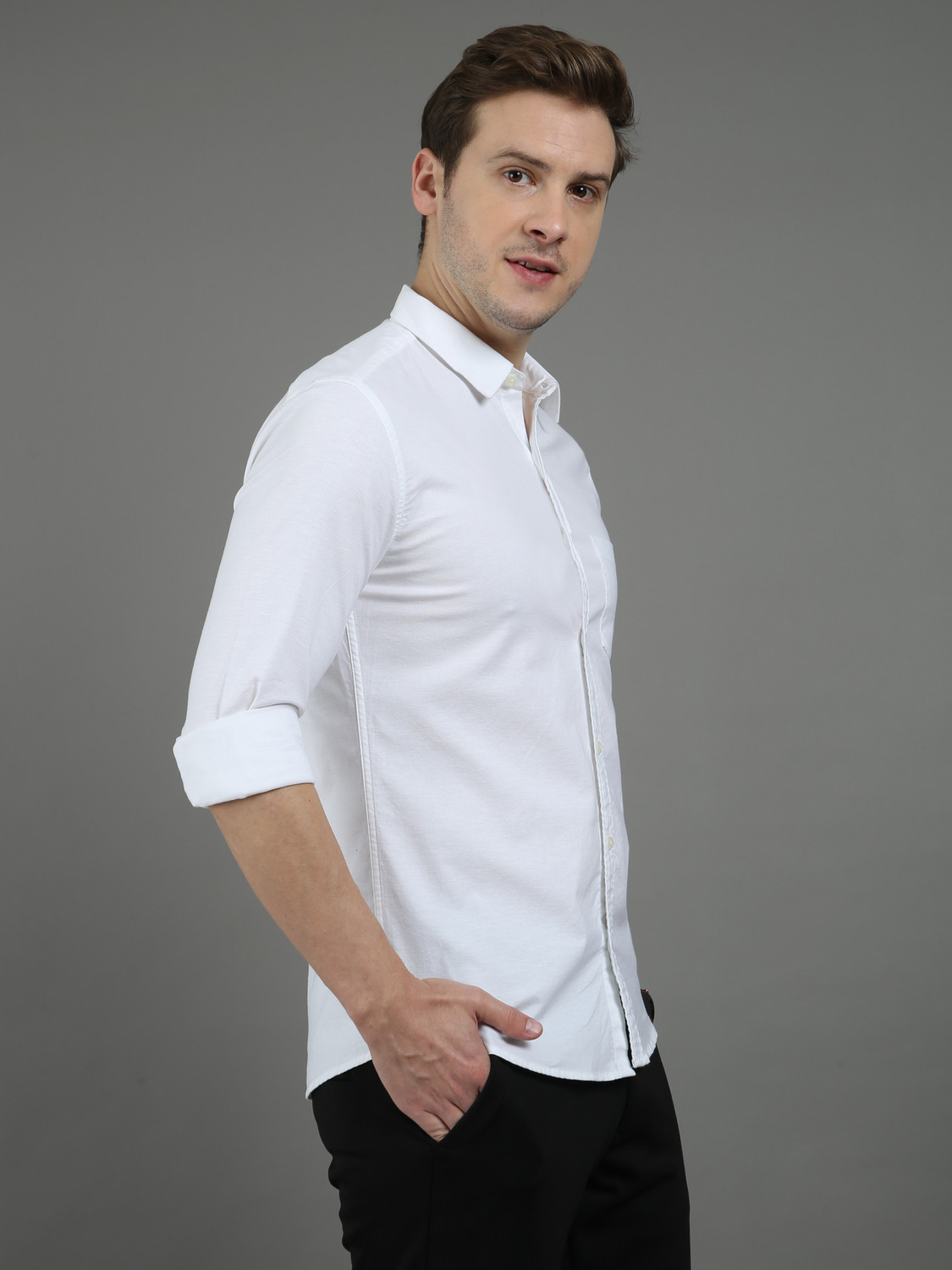 Image of SPRNG Men Solid Casual White Shirt