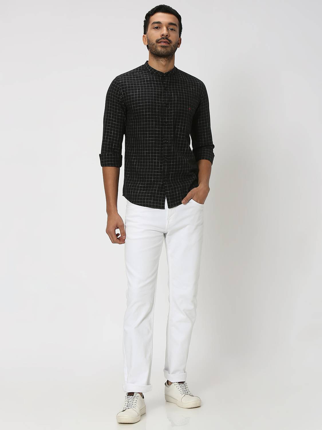 MUFTI Men Checkered Black White Shirt - Image 5