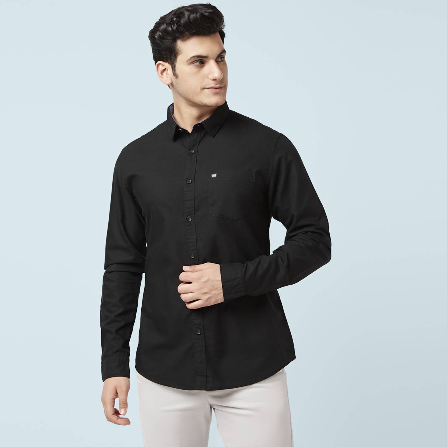 Byford by Pantaloons Men Solid Casual Black Shirt