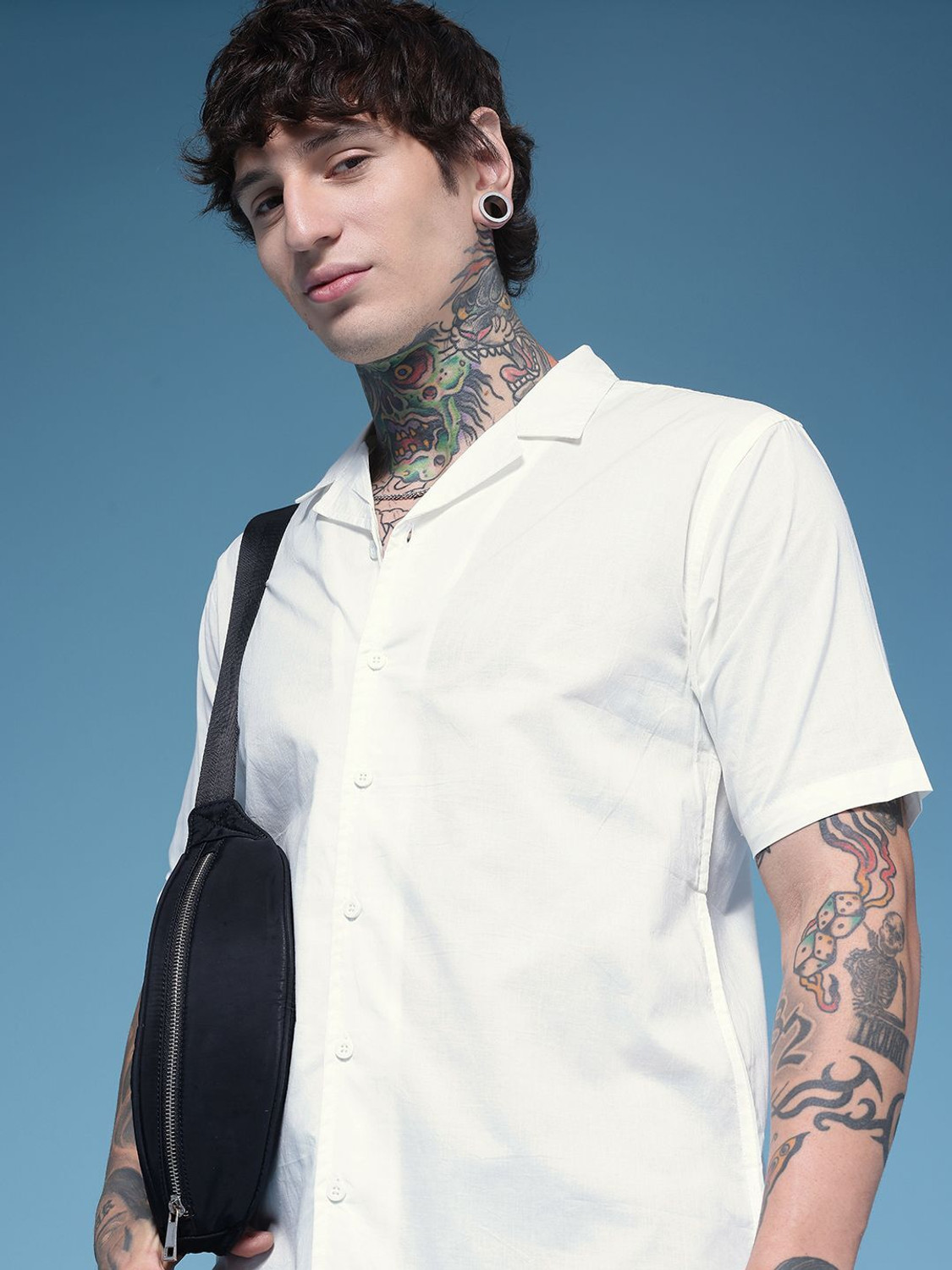 Image of HERE&NOW Men Solid Casual White Shirt