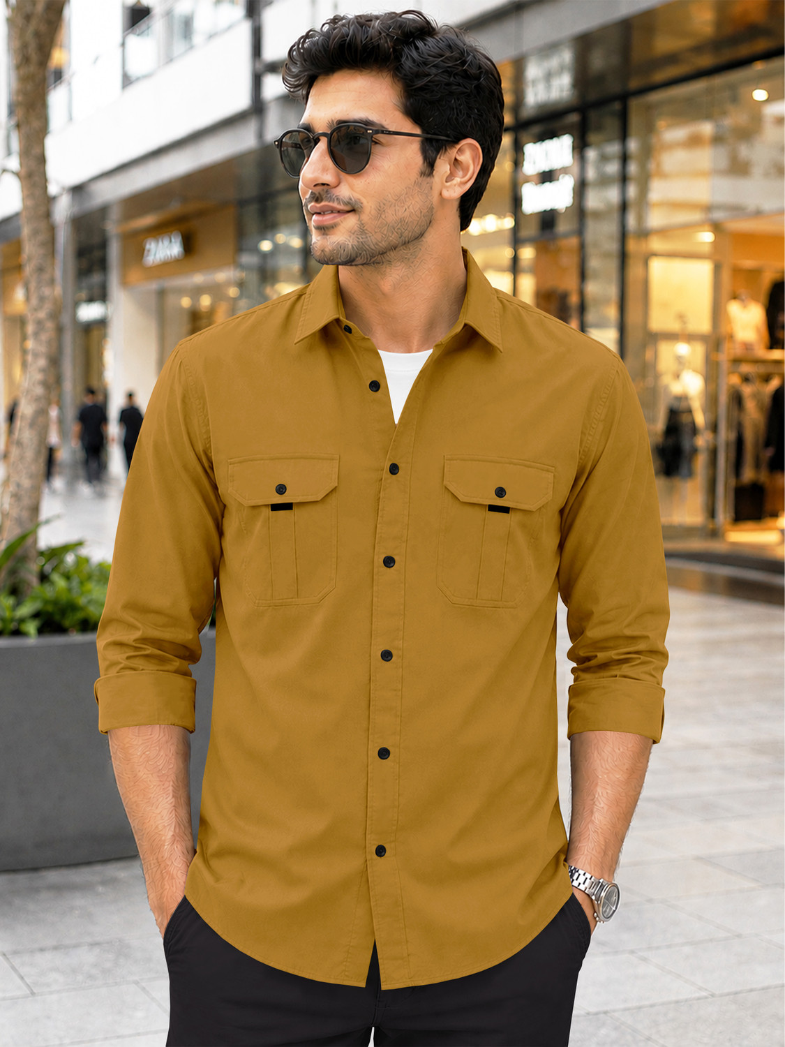 Image of VeBNoR Men Solid Casual Yellow Shirt
