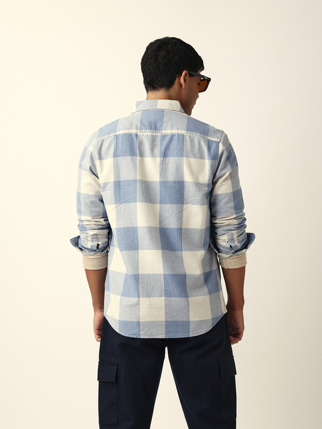 Image of THE BEAR HOUSE Men Checkered Casual Blue Shirt