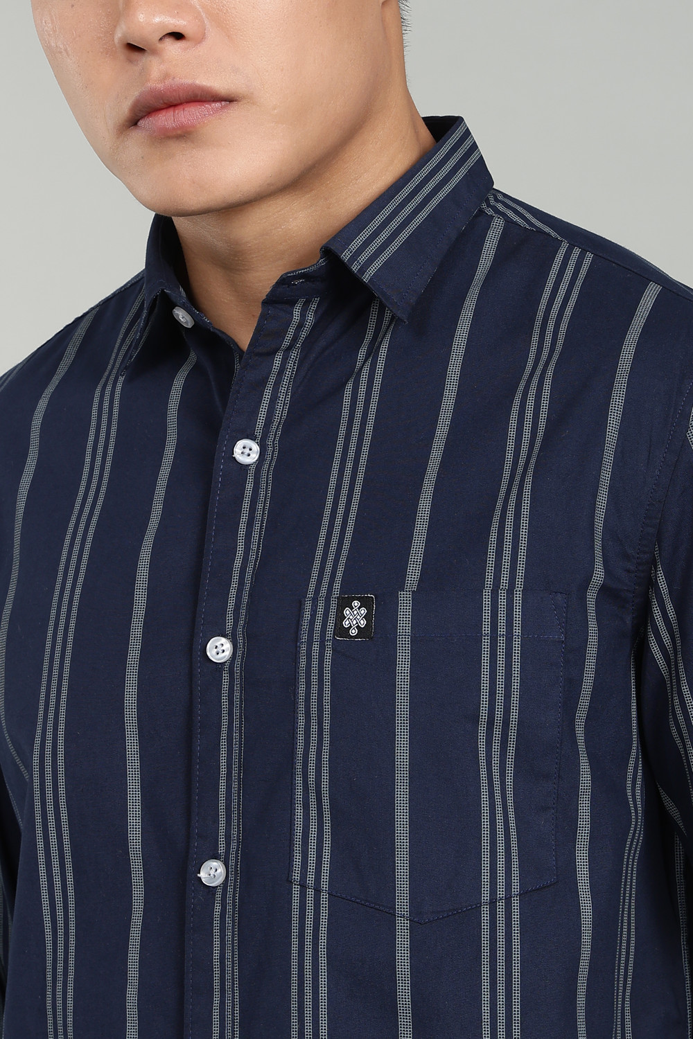 Image of sti Men Striped Casual Dark Blue Shirt