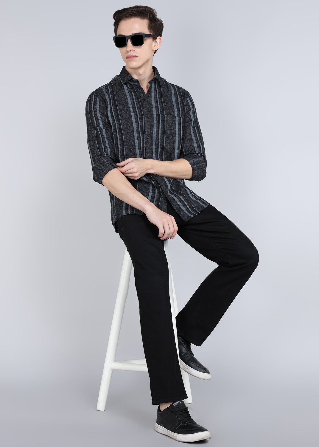Image of KILLER Men Striped Casual Black Shirt