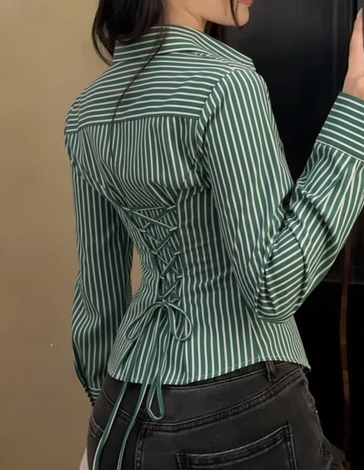Image of PERFECT PRODUCTIONS Women Striped Casual Green Shirt