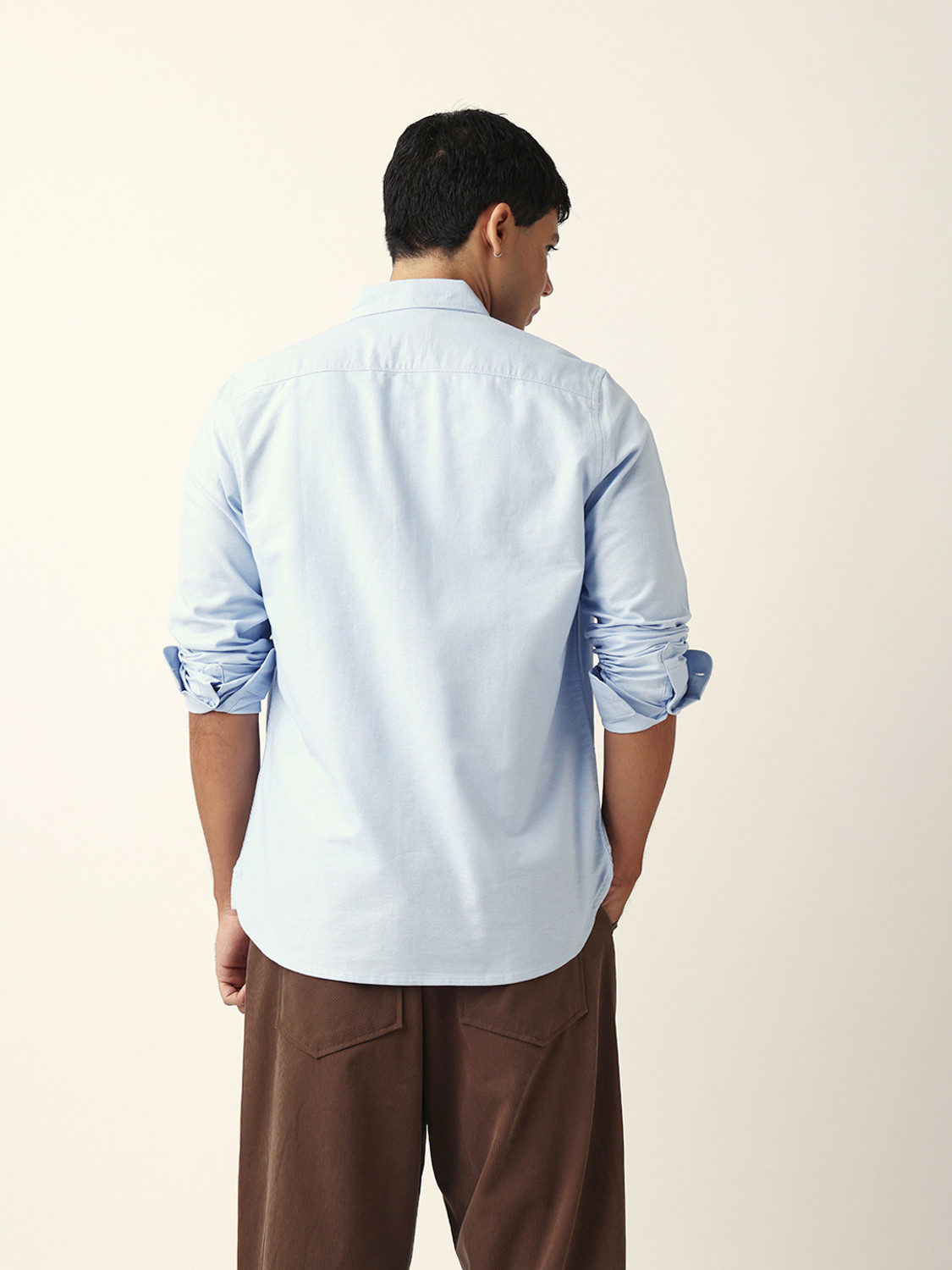 Image of THE BEAR HOUSE Men Solid Casual Blue Shirt