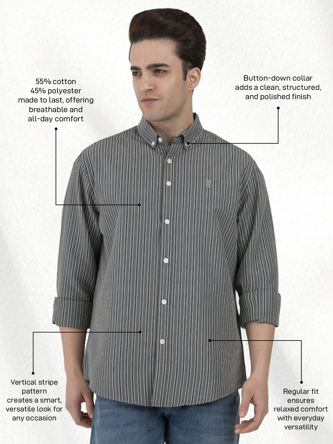 Image of REDTAPE Men Striped Casual Green Shirt