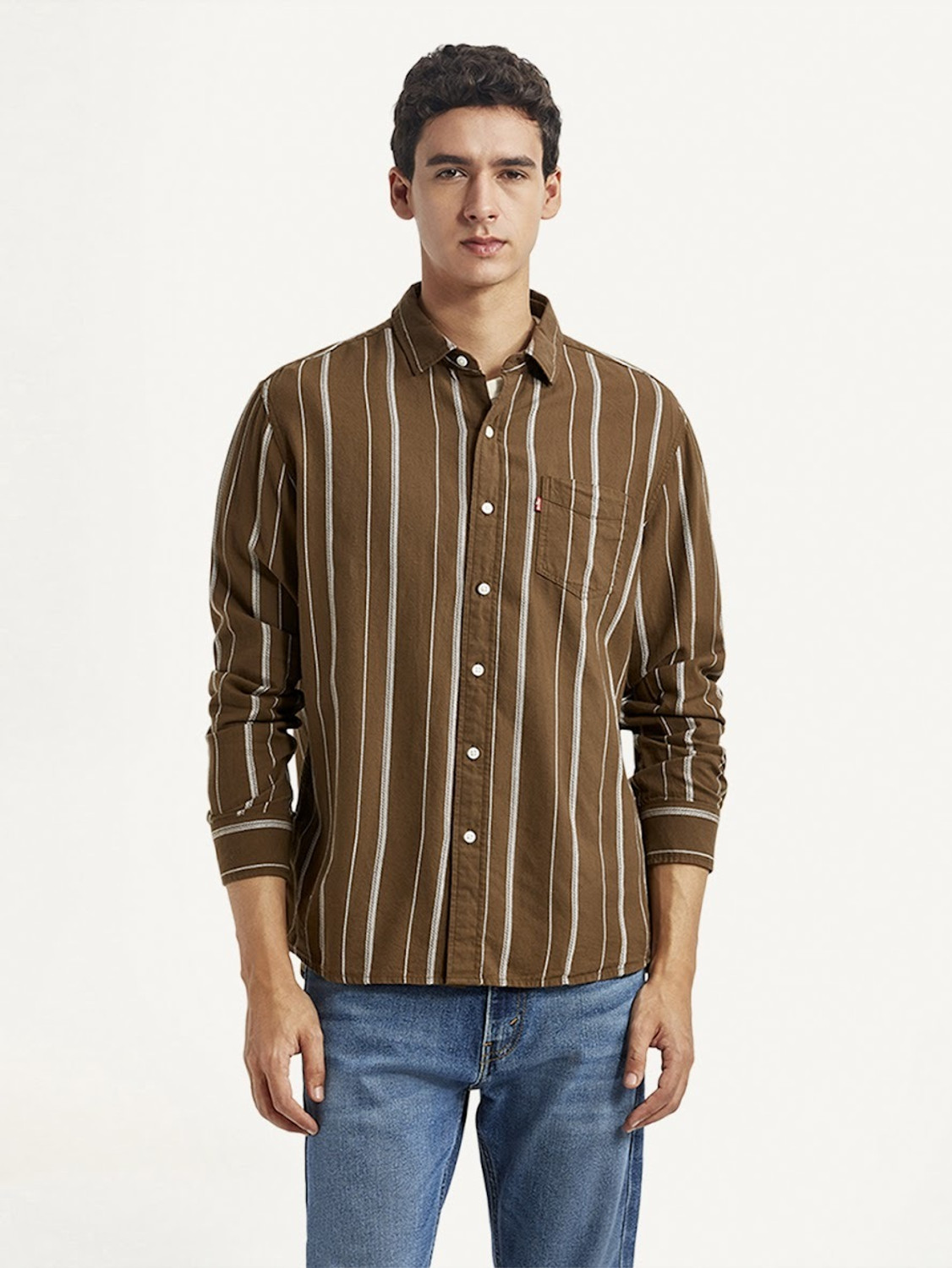 Image of LEVI'S Men Striped Casual Brown Shirt