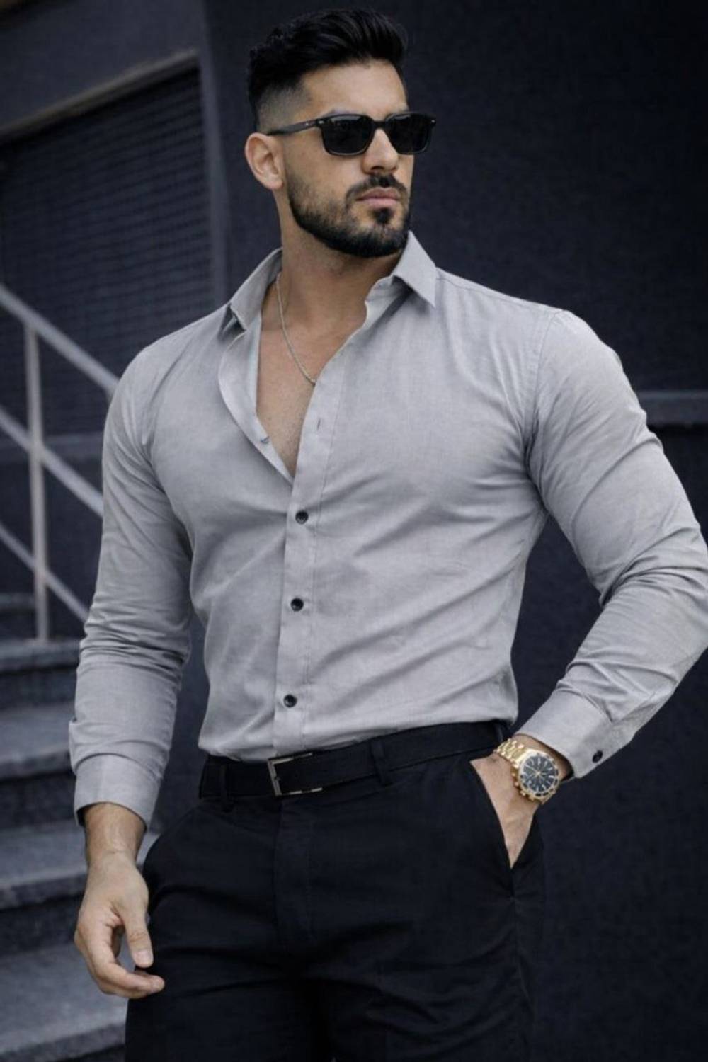 JCOSTA Men Solid Casual Grey Shirt - Image 3