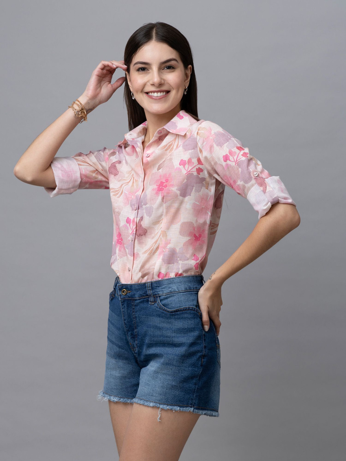Image of PURYS Women Printed Casual Beige Shirt