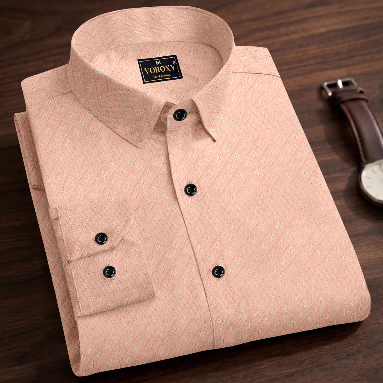 Image of Voroxy Men Self Design Casual Pink Shirt