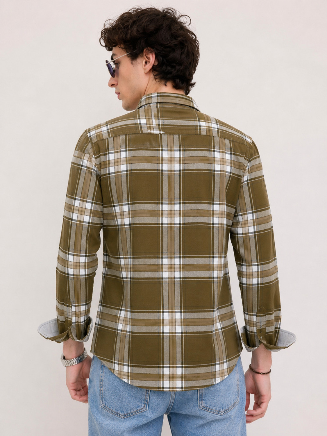 Image of Roadster Men Checkered Casual Green, White, Brown Shirt