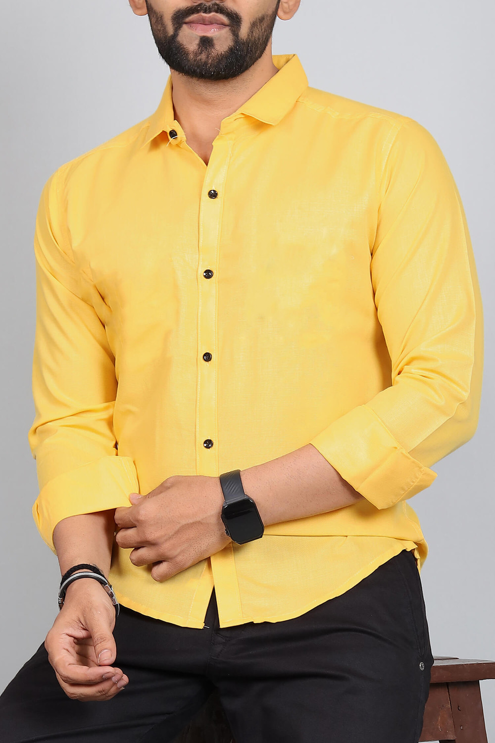 Image of Qlonz Store Men Solid Casual White, Yellow Shirt
