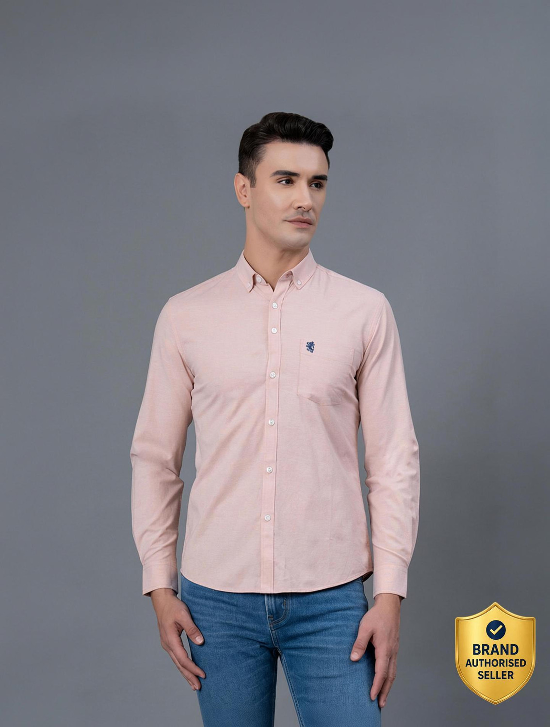 Image of RED TAPE Men Solid Casual Pink Shirt