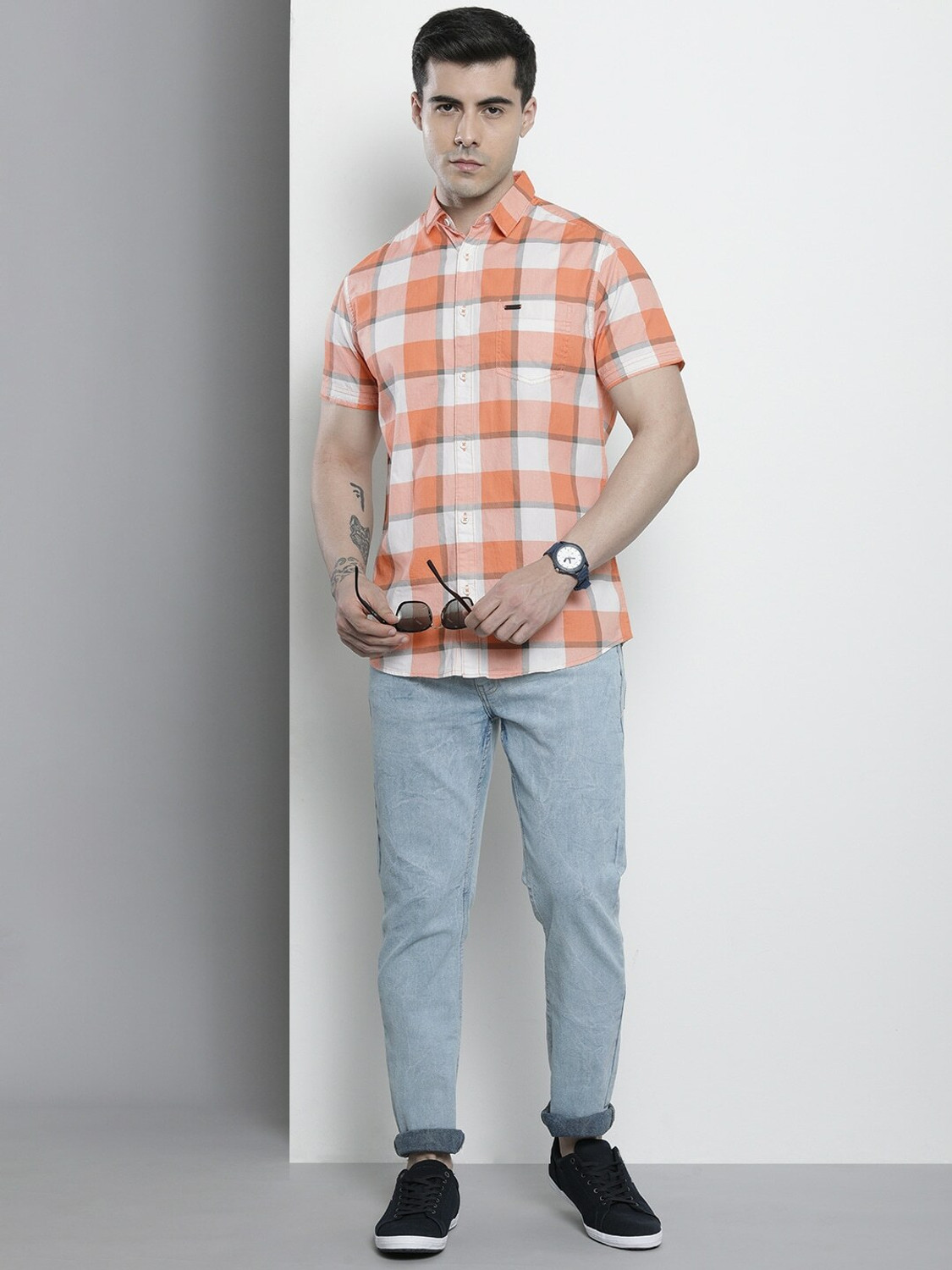 Image of The Indian Garage Co. Men Checkered Casual Brown Shirt