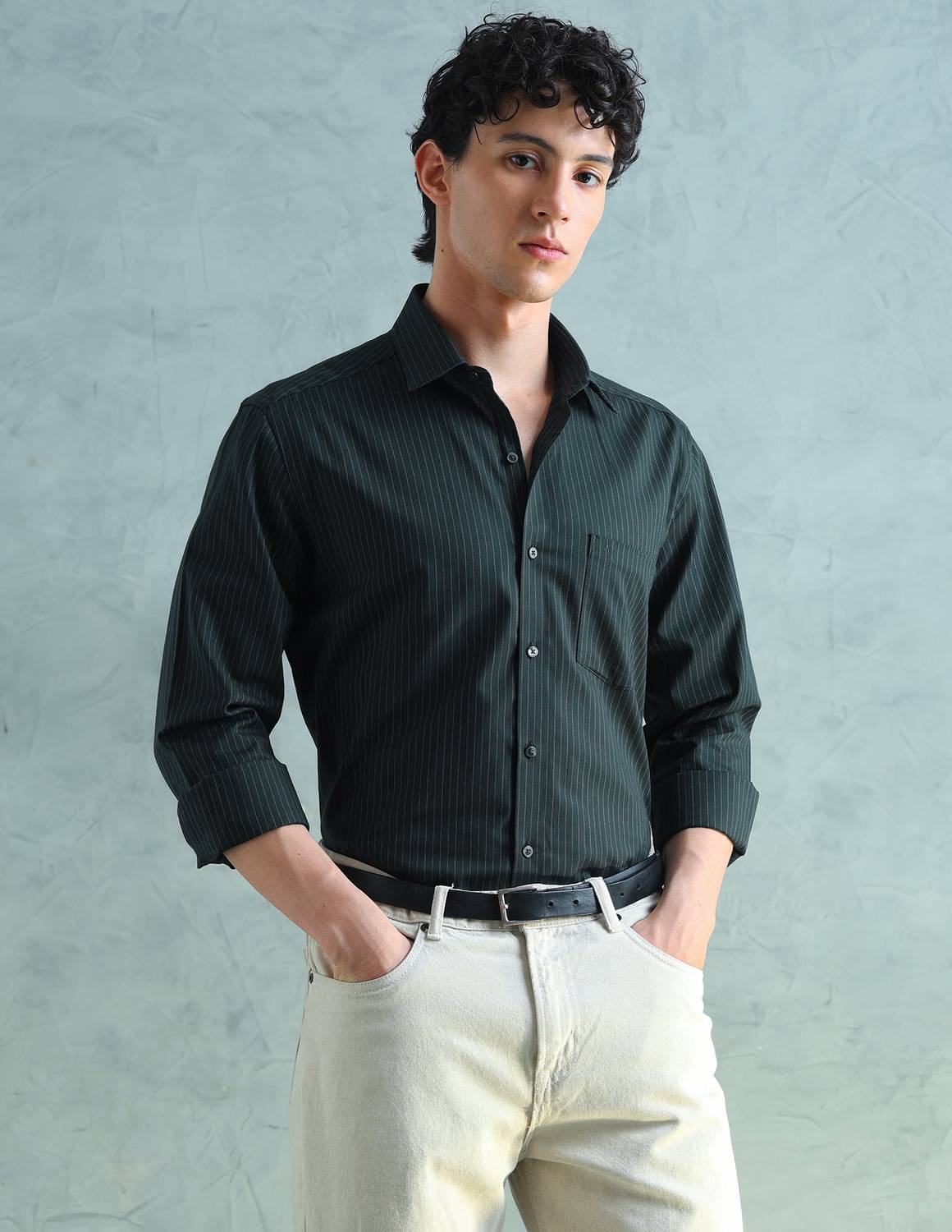ARROW Men Striped Casual Grey Shirt