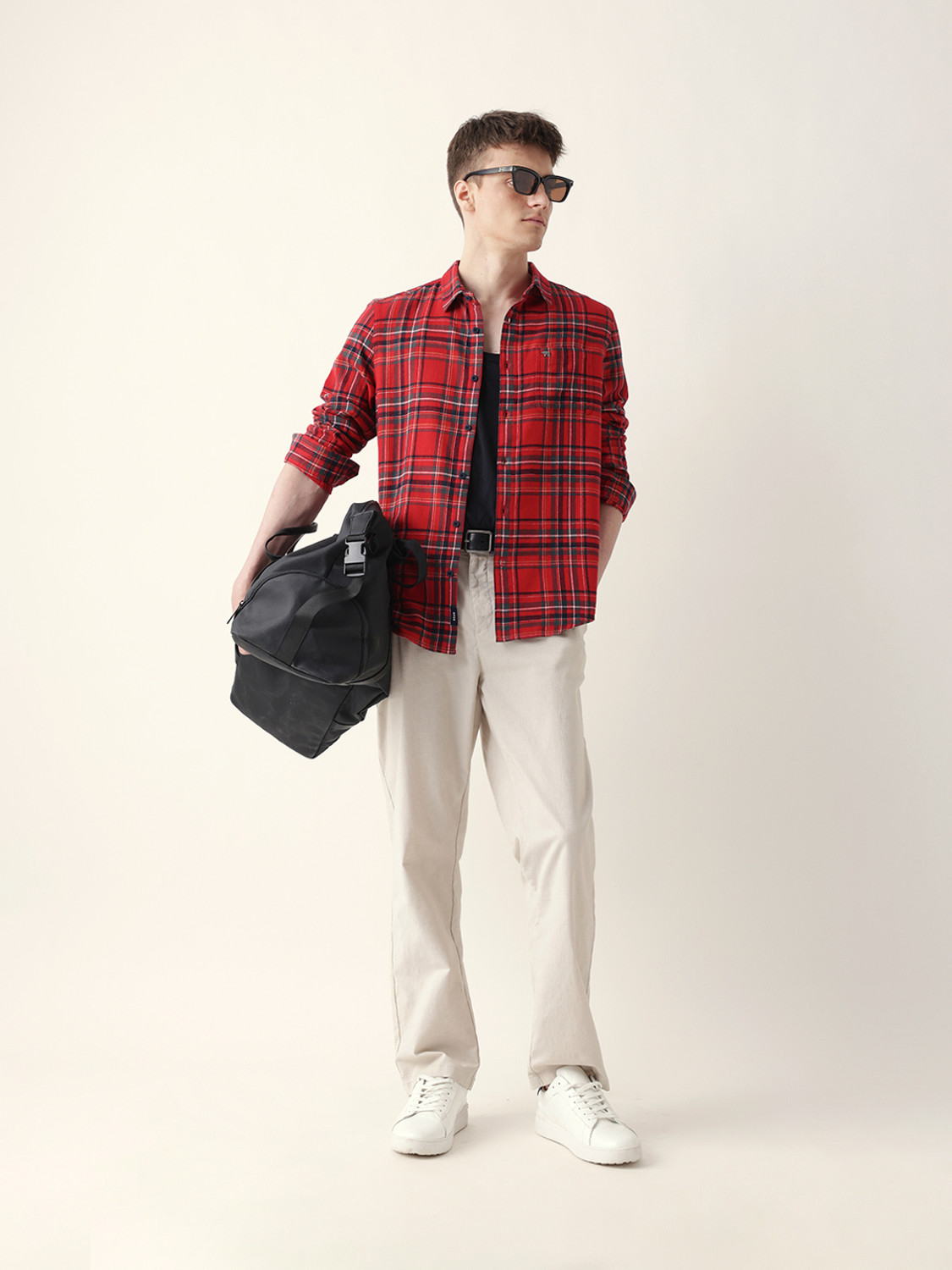 Image of THE BEAR HOUSE Men Checkered Casual Red Shirt