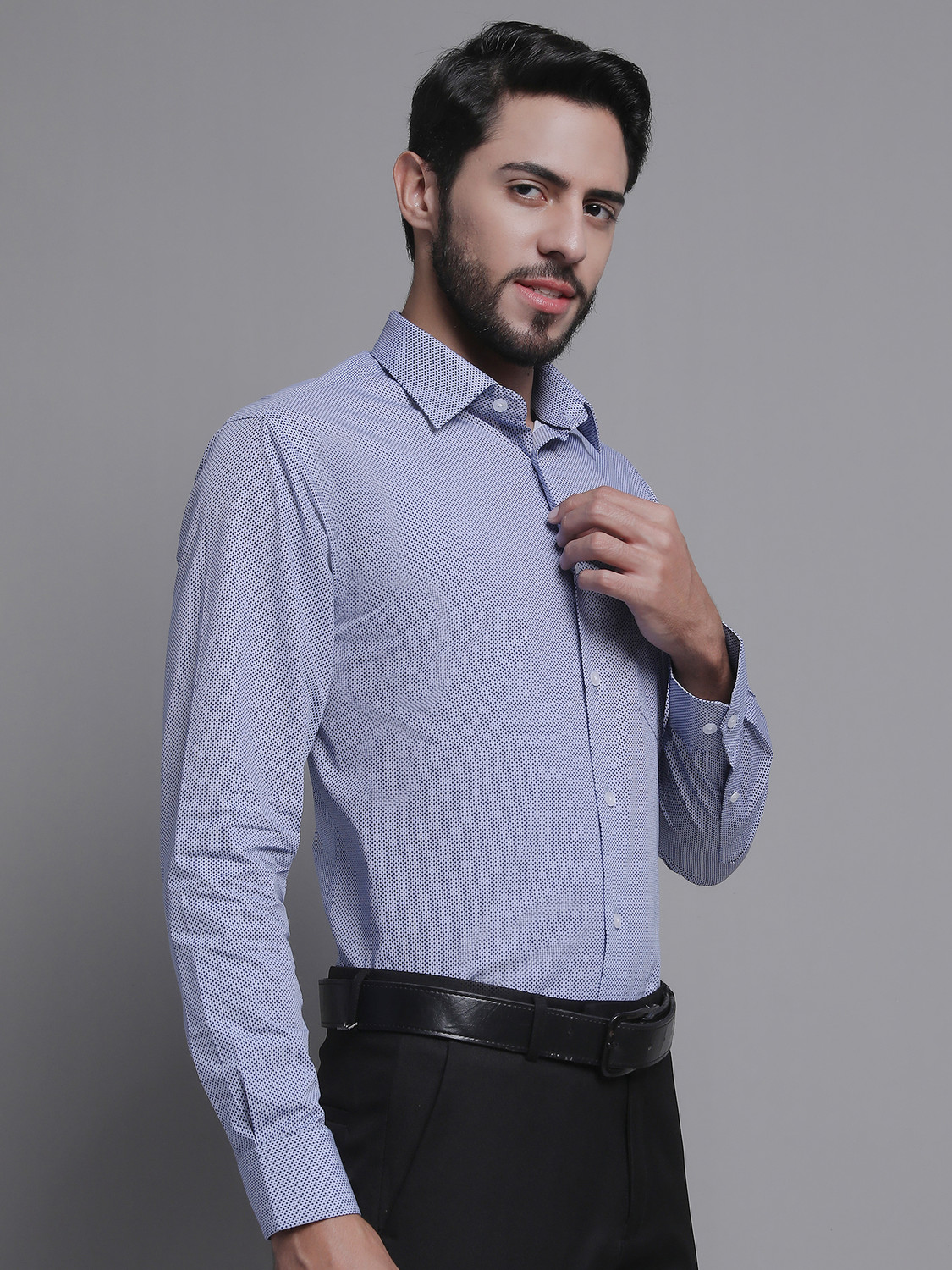 Image of CANTABIL Men Printed Formal Light Blue Shirt