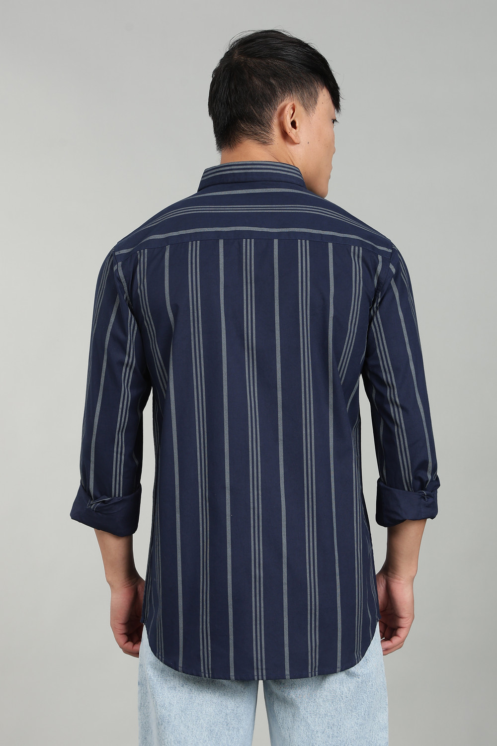 Image of sti Men Striped Casual Dark Blue Shirt