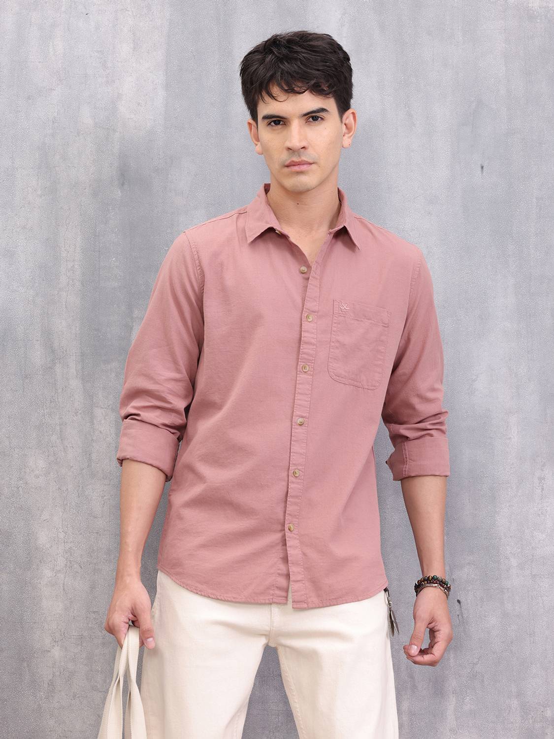 WROGN Men Solid Casual Pink Shirt