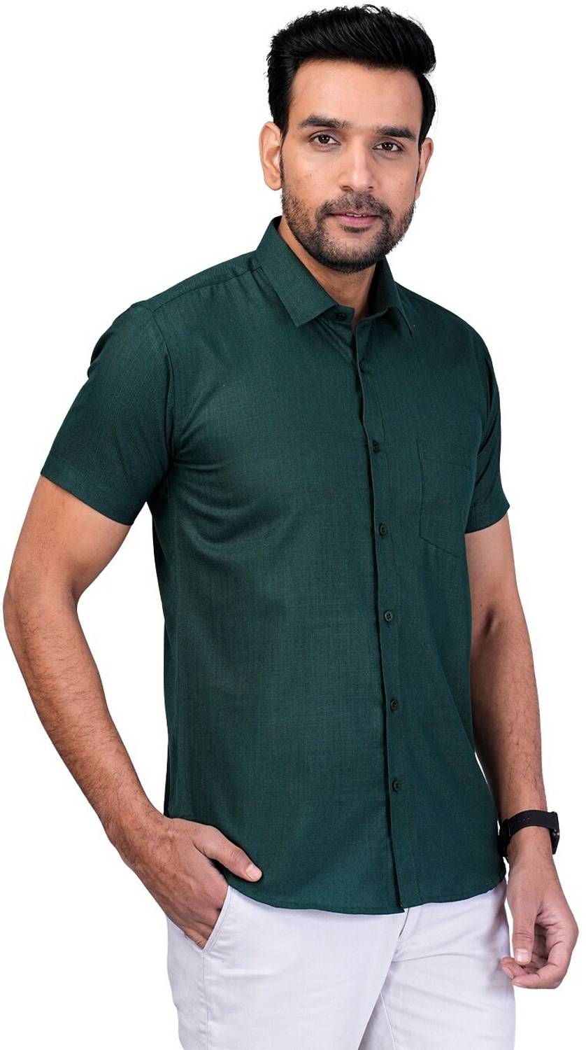 BlackLilly Men Solid Formal Dark Green Shirt