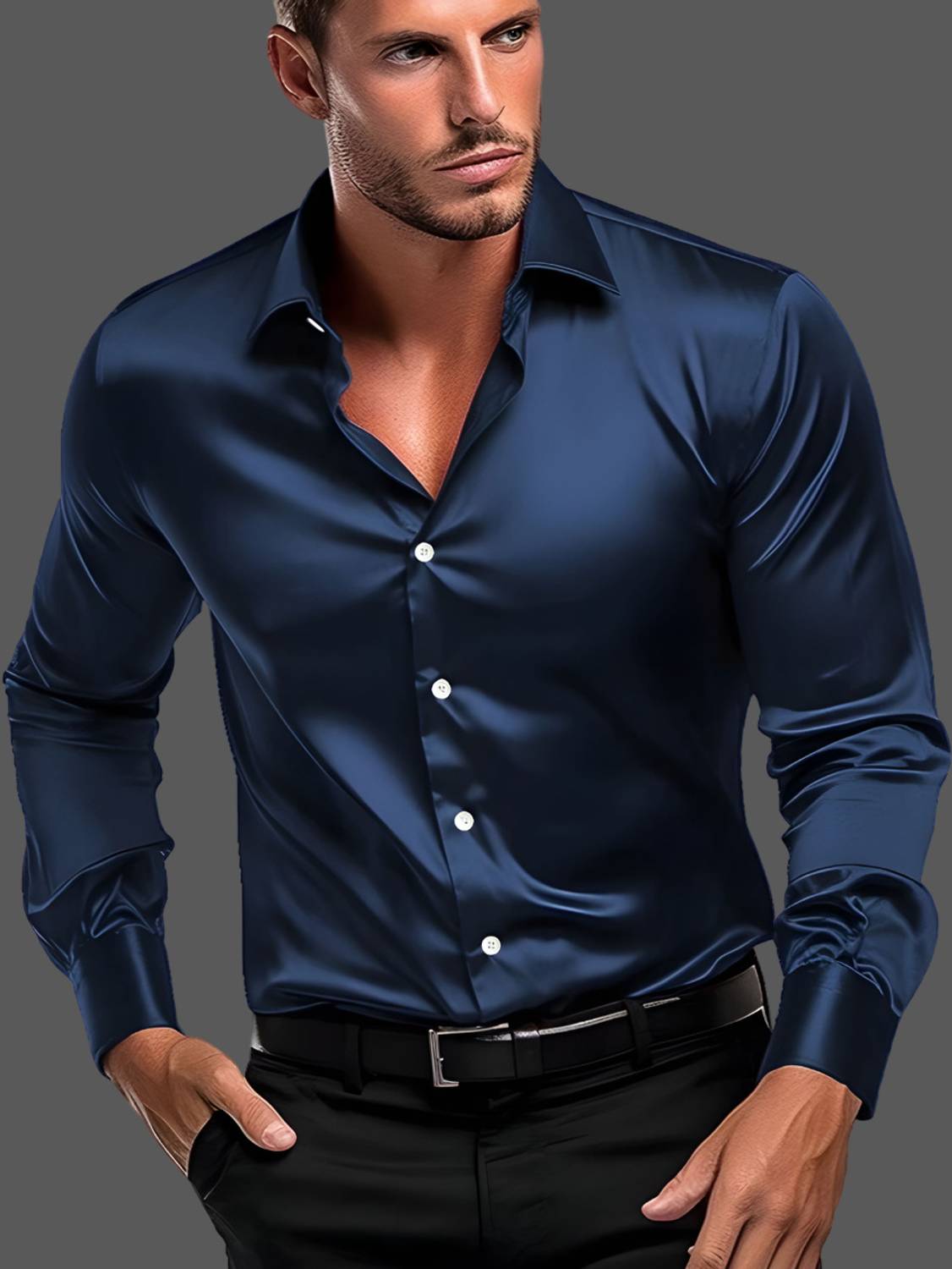 Nat Jastica Men Solid Party Dark Blue Shirt