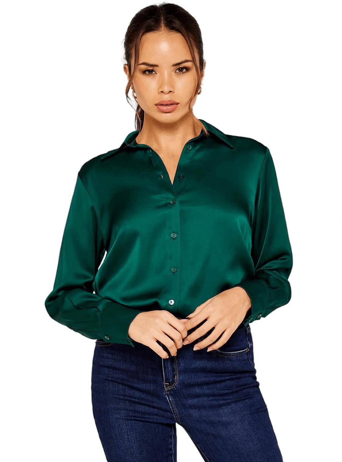 BOWRAIN Women Solid Casual Green Shirt