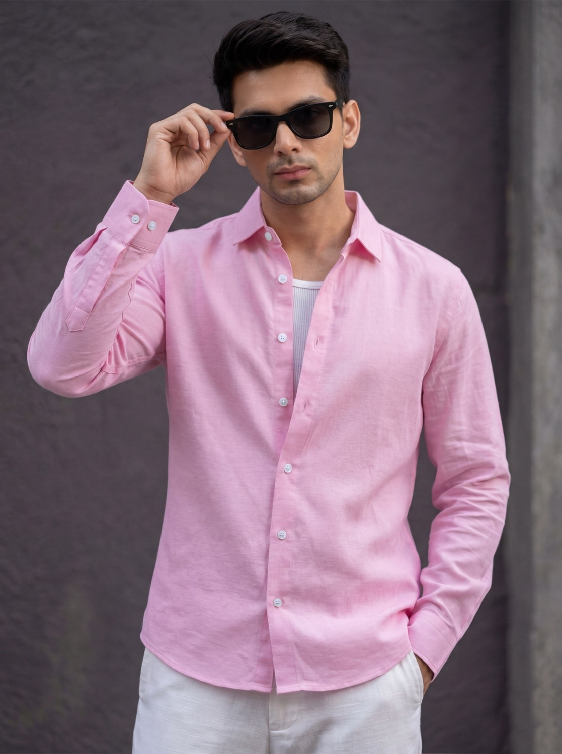 Image of Roadster Men Solid Casual Pink Shirt