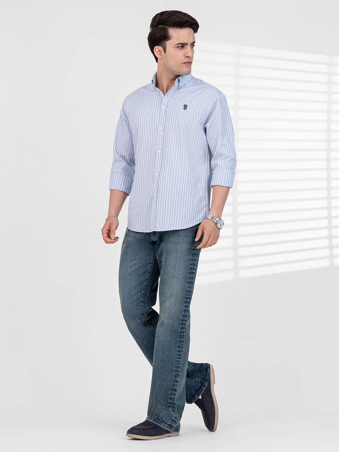 Image of RED TAPE Men Relaxed Fit Striped Button Down Collar Casual Shirt