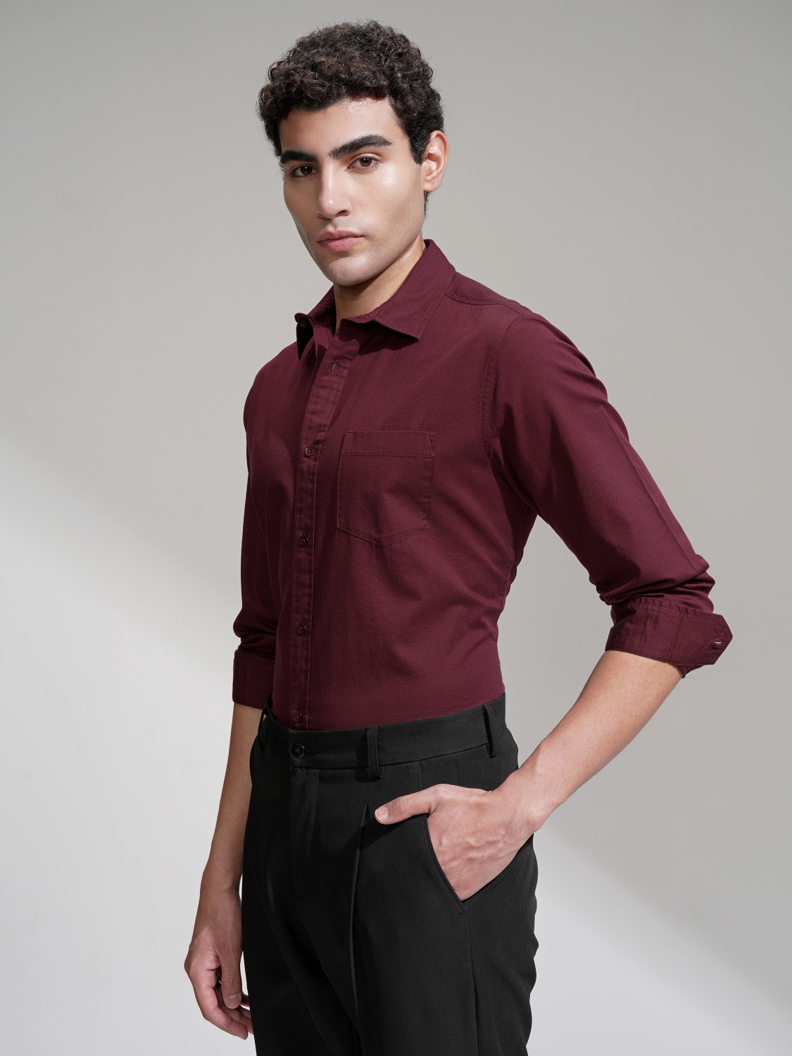 Image of HIGHLANDER Men Solid Casual Maroon Shirt