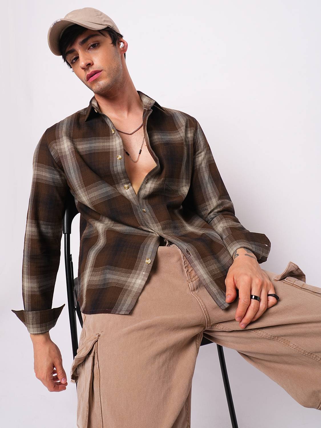 VASTRADO Men Checkered Casual Brown Shirt - Image 1