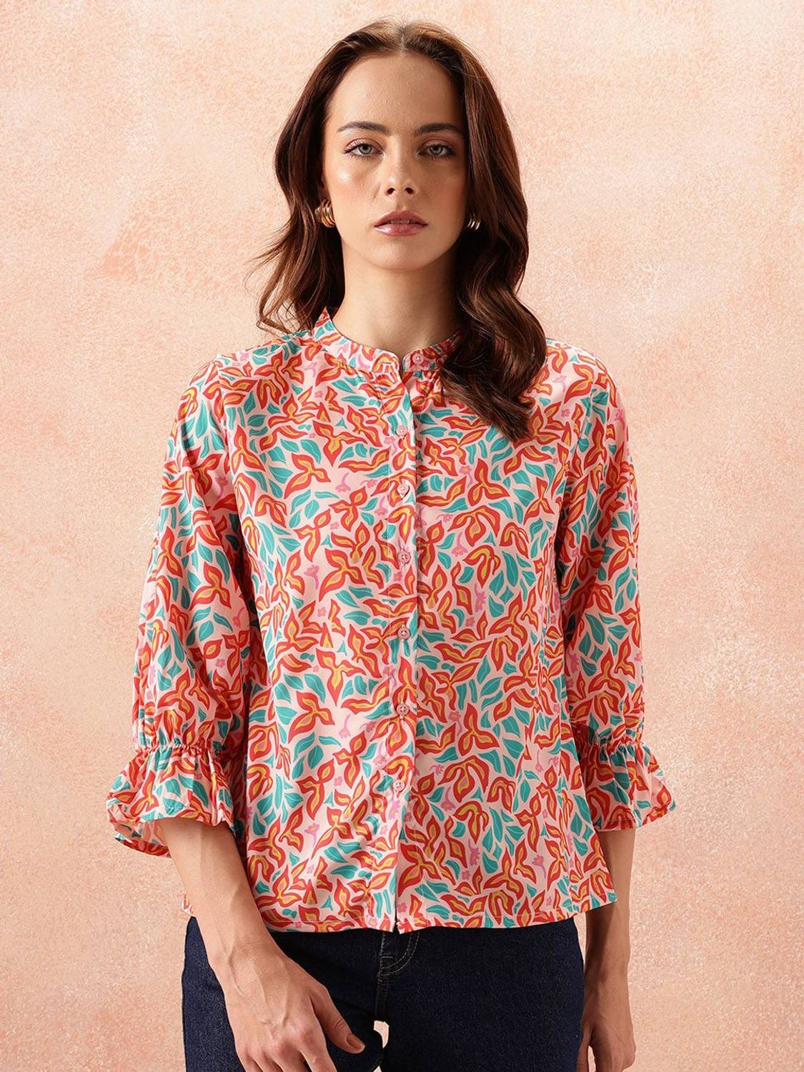 all about you Women Printed Casual Orange Shirt