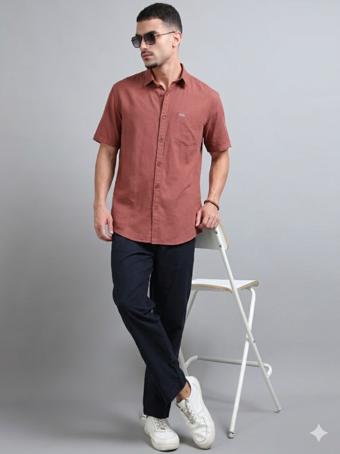Image of U.S. Pitchers Men Solid Casual Brown Shirt