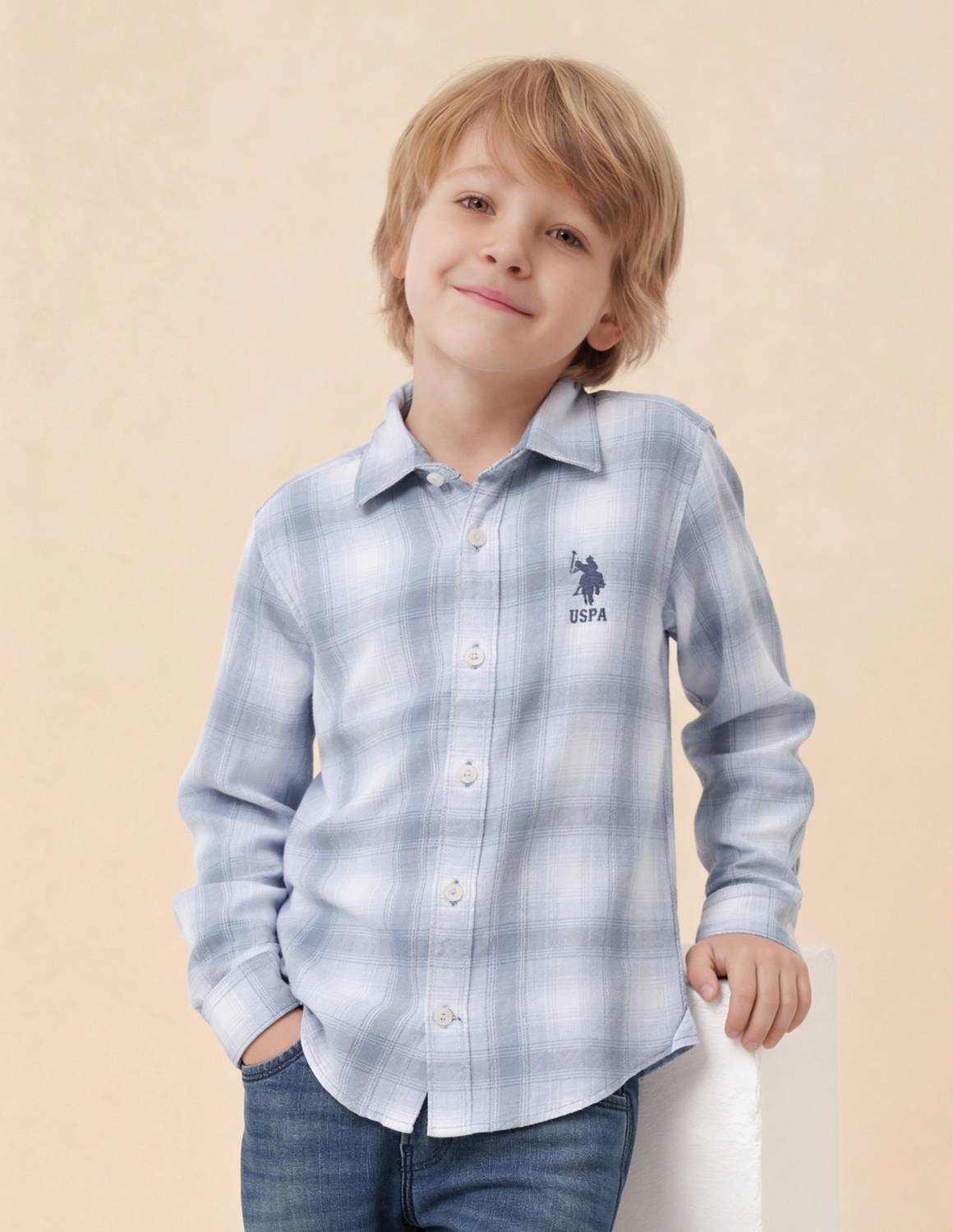 U.S. POLO ASSN. Boys Checkered Casual Blue Shirt