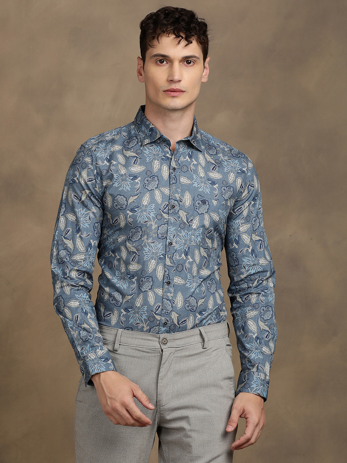 Image of TURTLE Men Printed Casual Blue Shirt