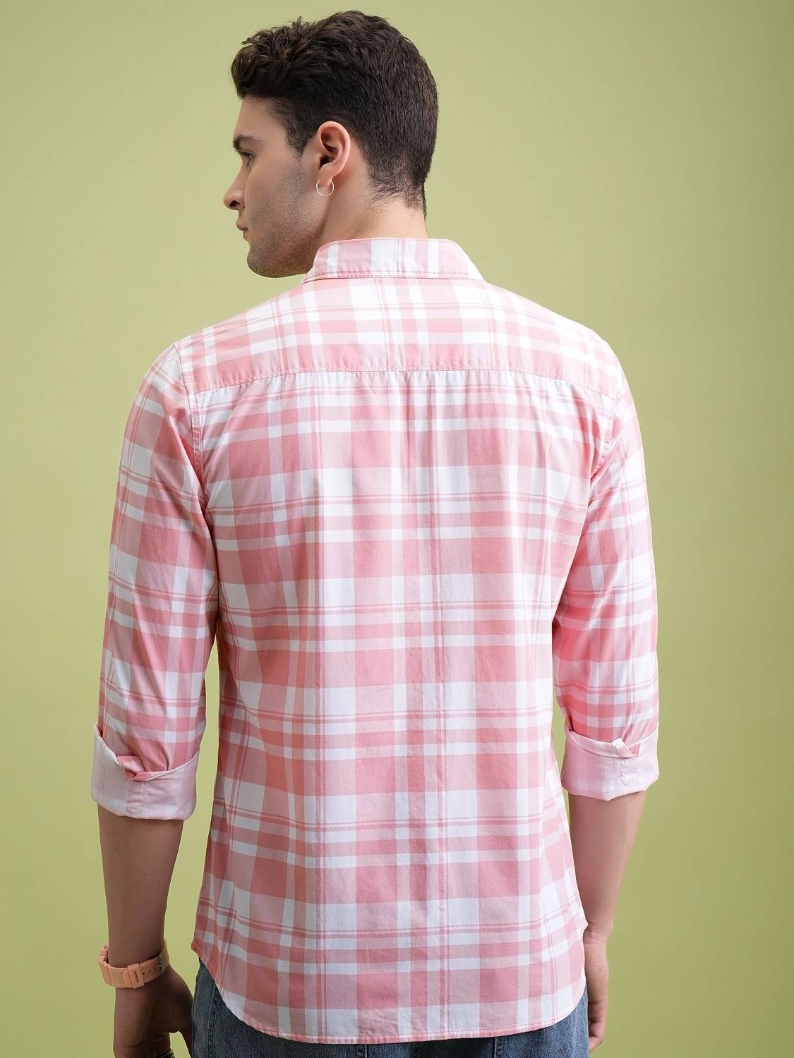 HIGHLANDER Men Checkered Casual Pink Shirt - Image 2