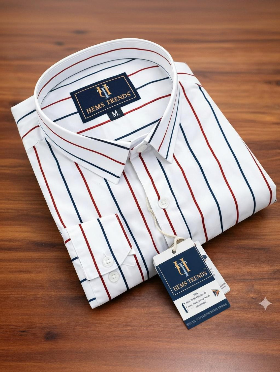 Image of Hems trends Men Striped Casual White Shirt