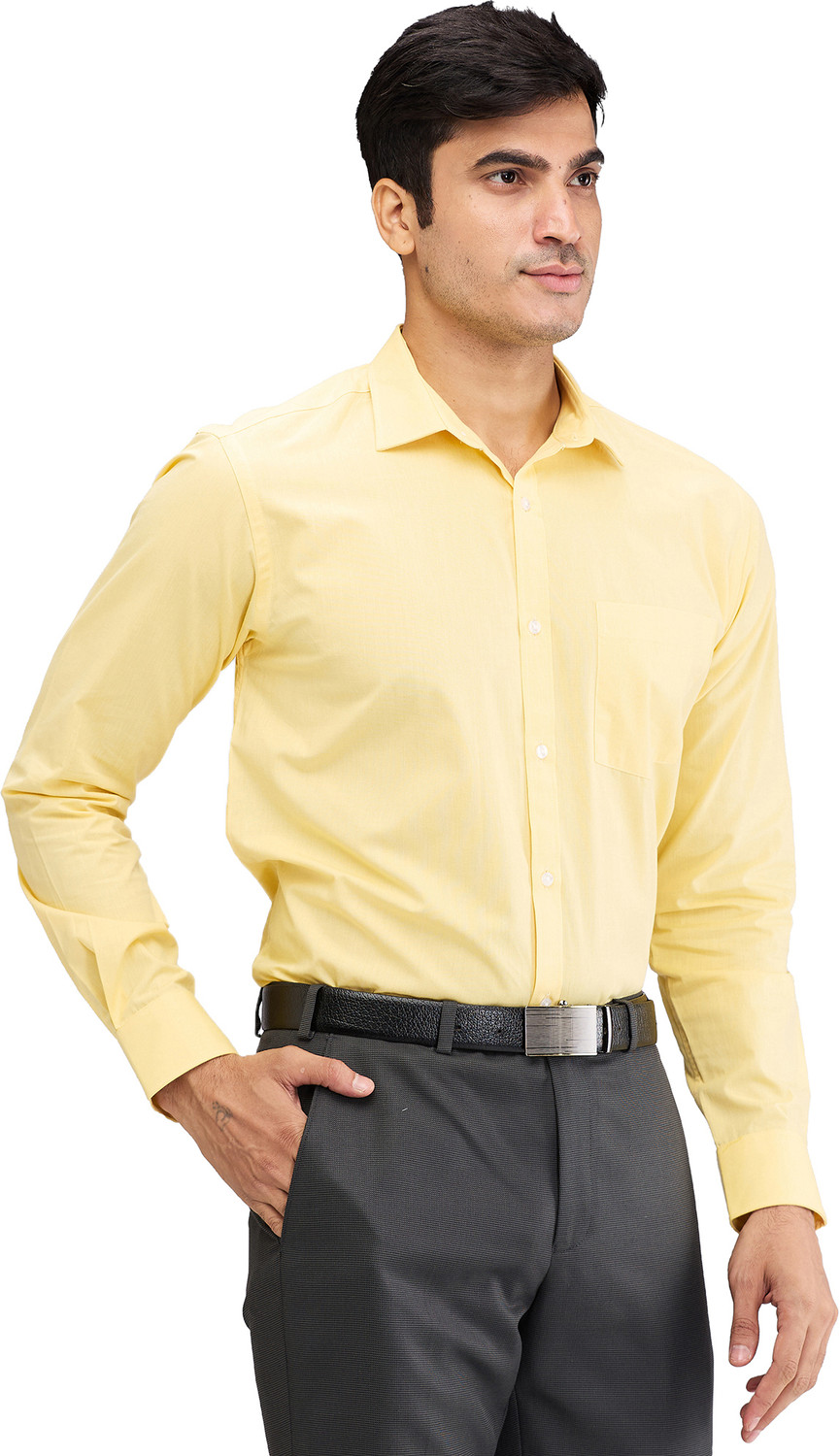 Image of PARK AVENUE Men Self Design Formal Yellow Shirt