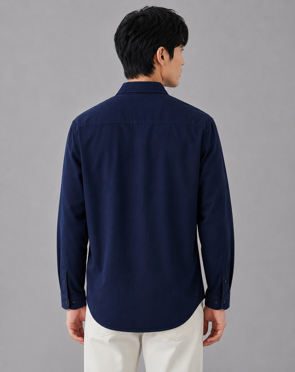 Image of Ample Grace Men Embroidered Casual Dark Blue Shirt
