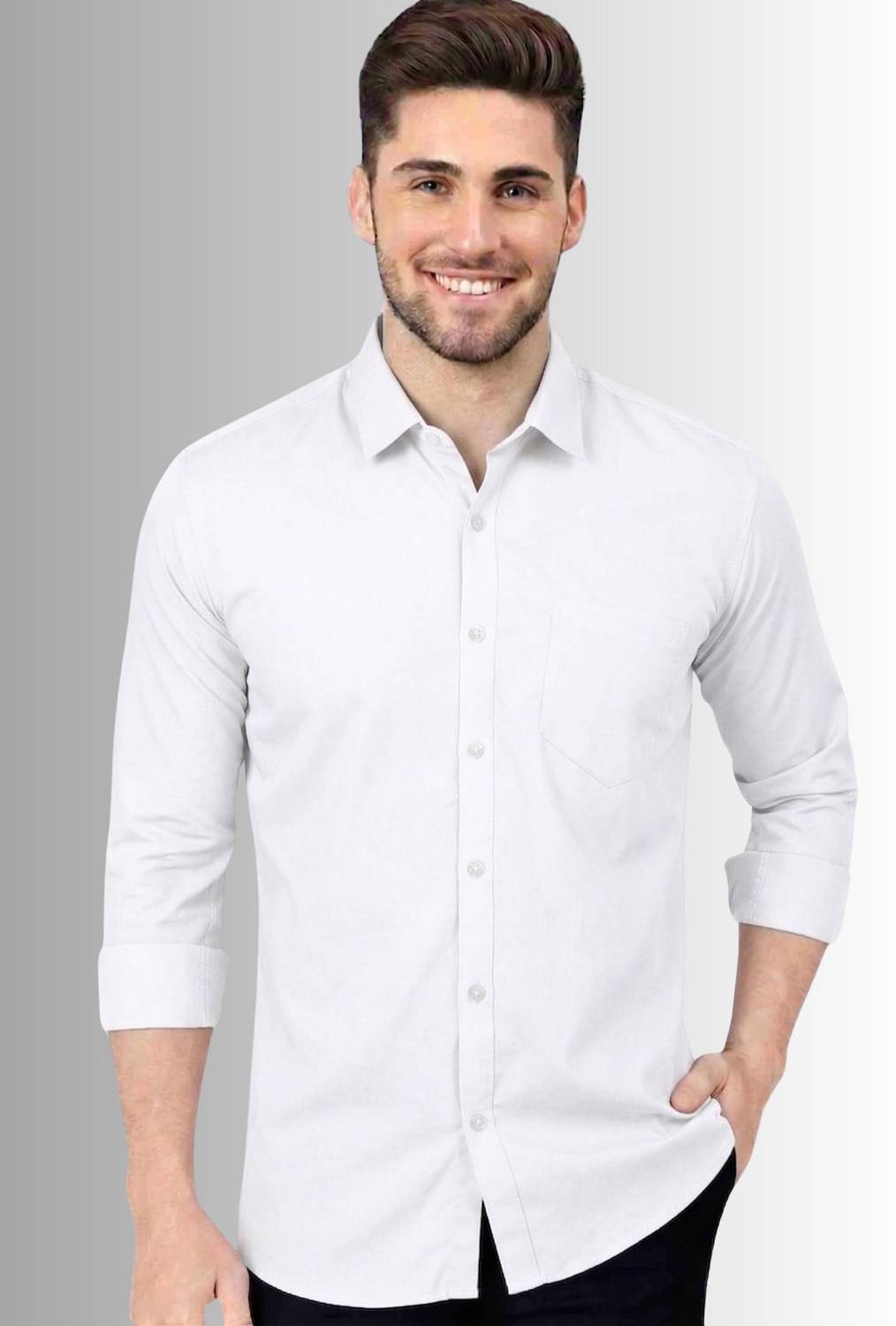 youth first Men Regular Fit Solid Spread Collar Casual Shirt