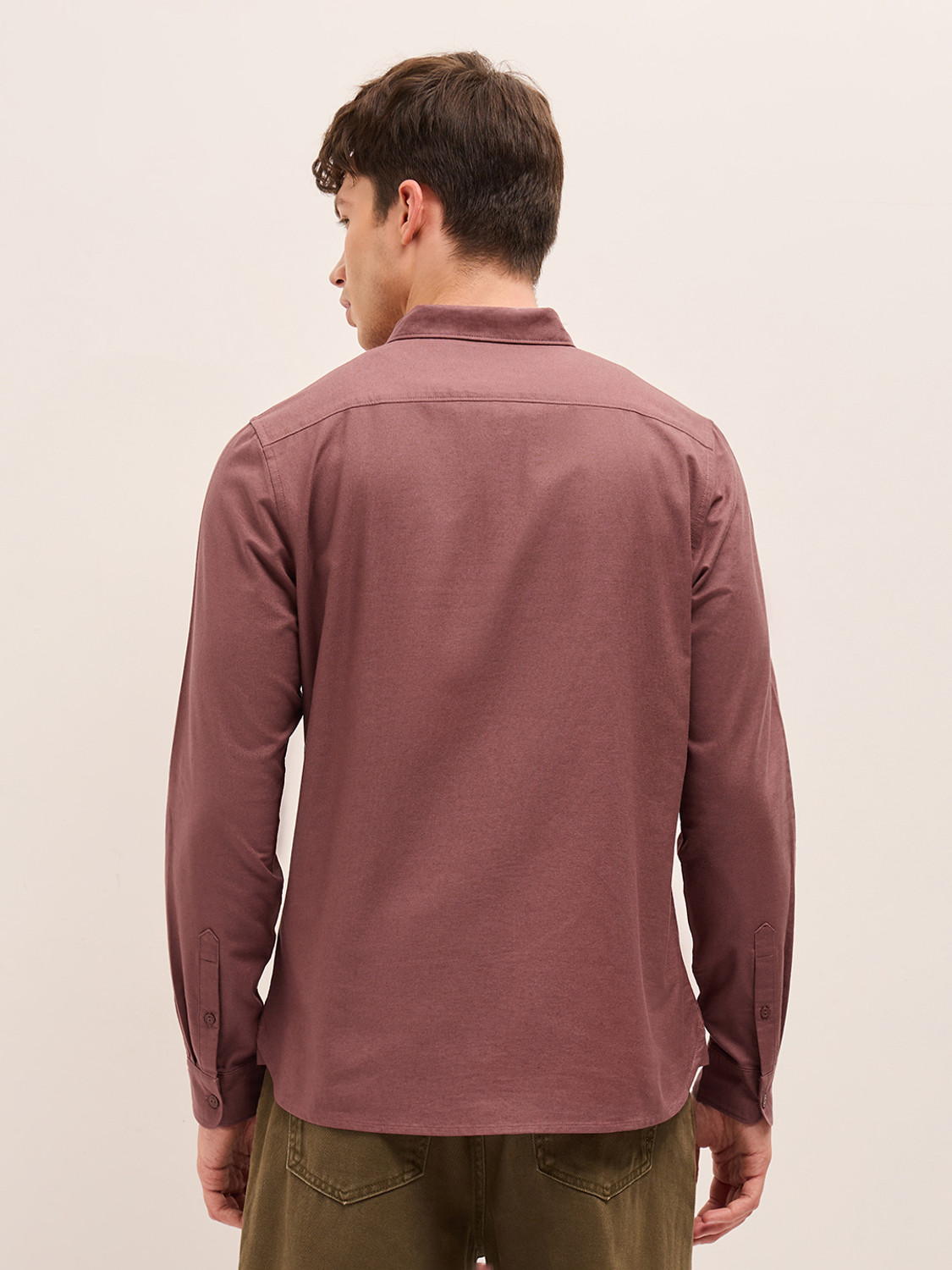 Image of THE BEAR HOUSE Men Solid Casual Brown Shirt