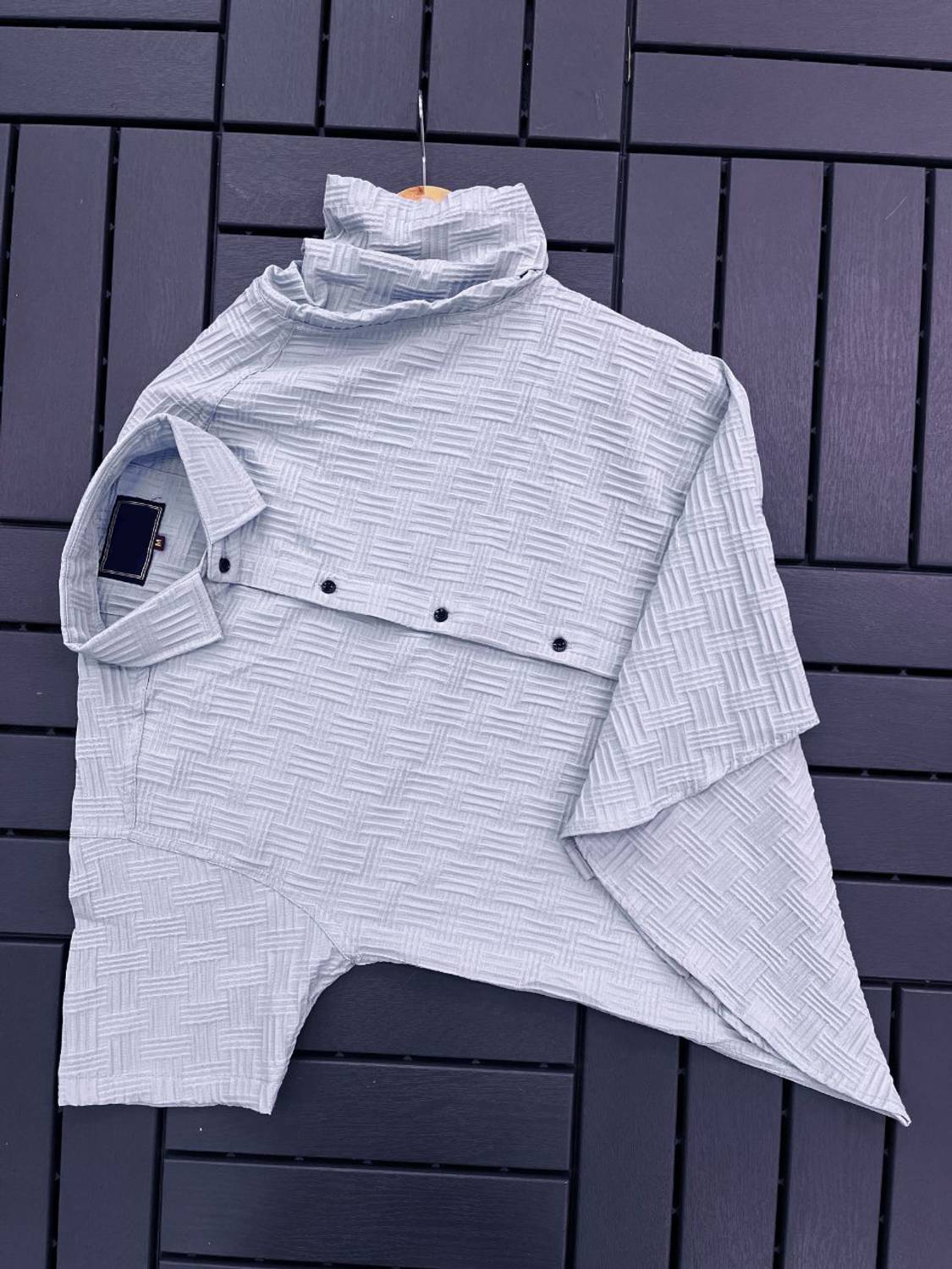oquent Men Self Design Casual Grey Shirt