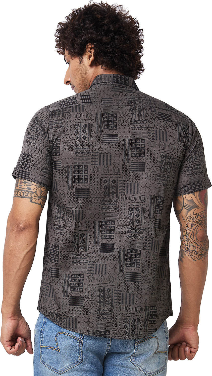 Image of Spykar Men Printed Casual Black, Grey Shirt
