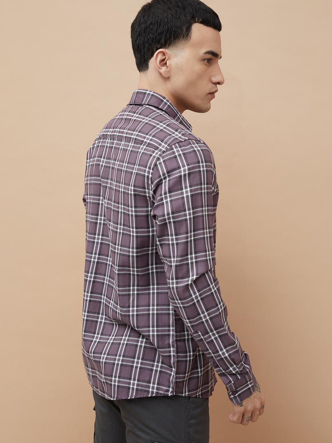 Image of Fame Forever by Lifestyle Men Striped Casual Purple Shirt
