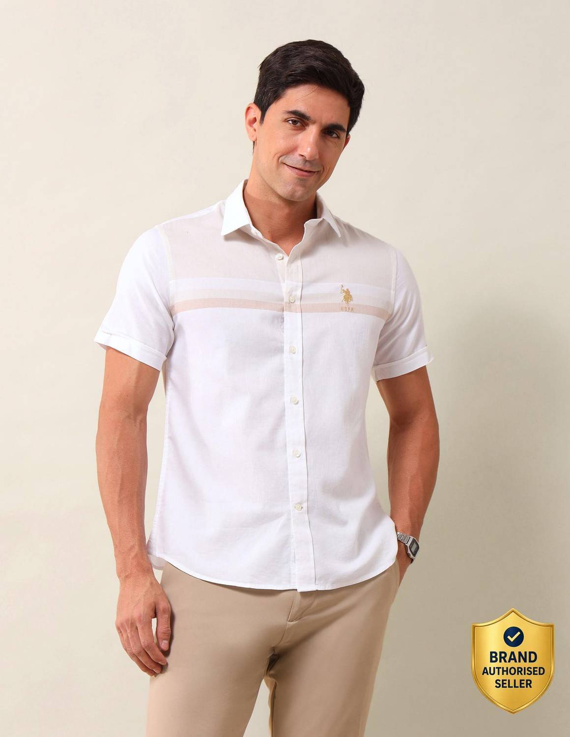 U.S. POLO ASSN. Men Solid Casual White Shirt