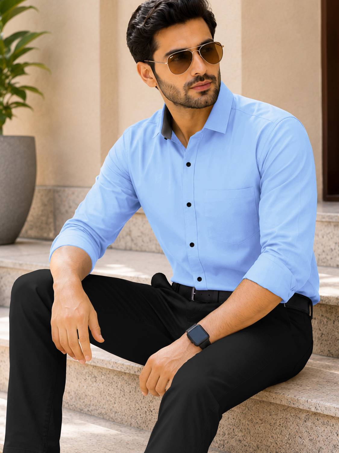 VeBNoR Men Light Blue Shirt - Image 4
