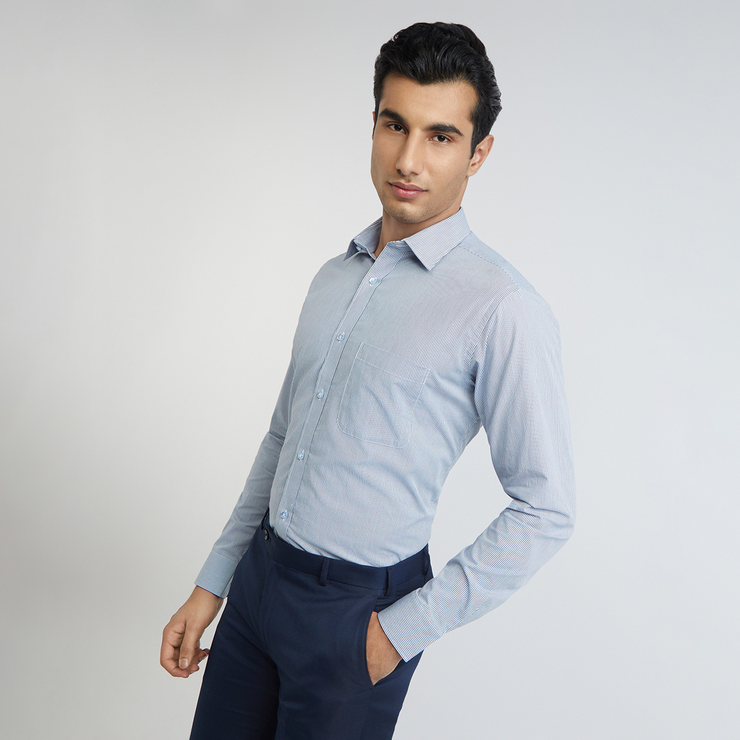 Image of Raymond Men Checkered Formal Blue Shirt