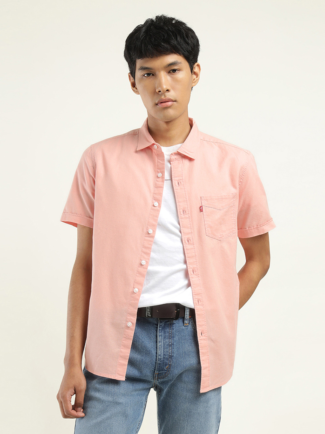 Image of LEVI'S Men Solid Casual Pink Shirt