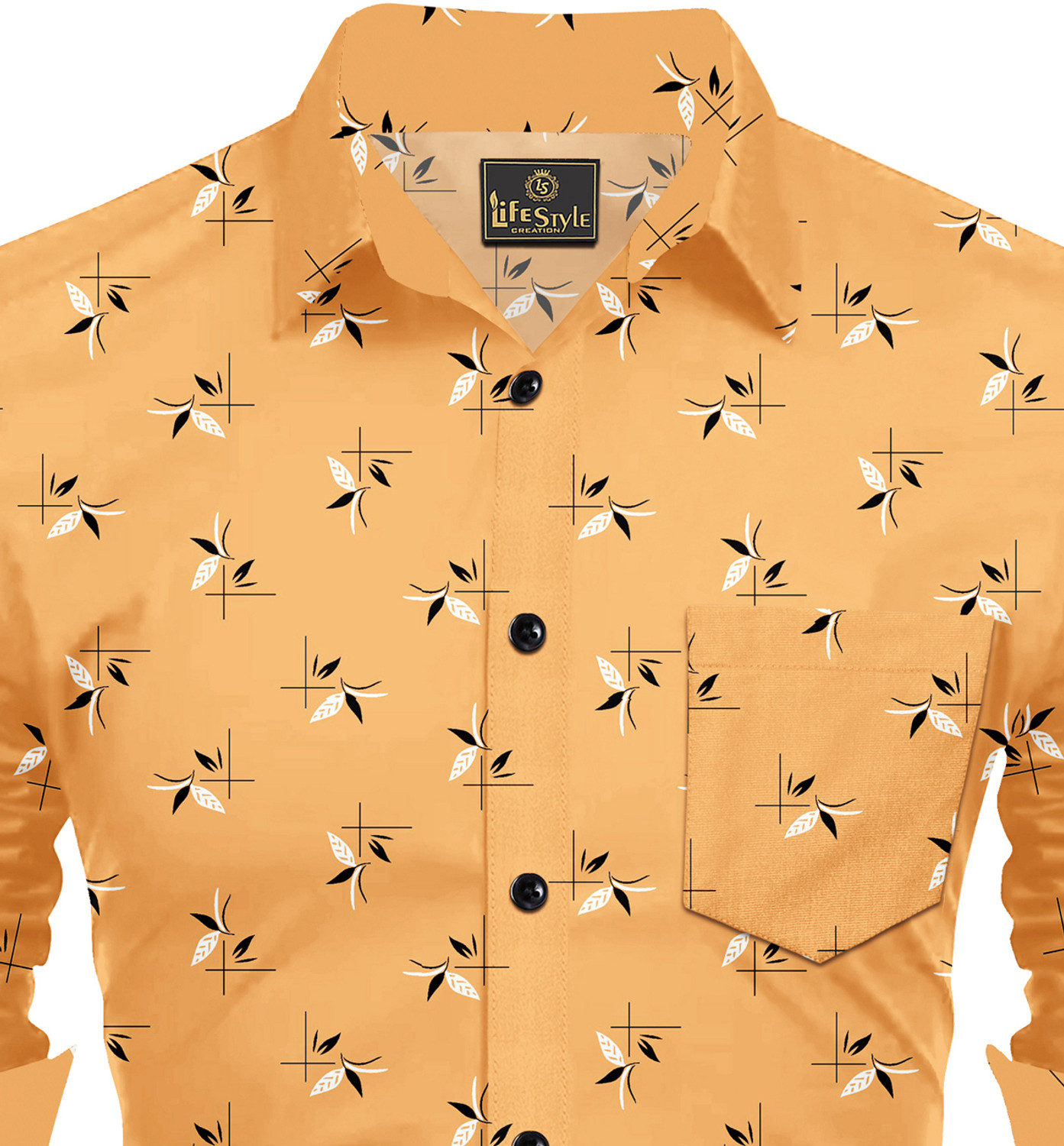 Image of SHUBHFLAX Men Printed Casual Orange, Light Blue Shirt