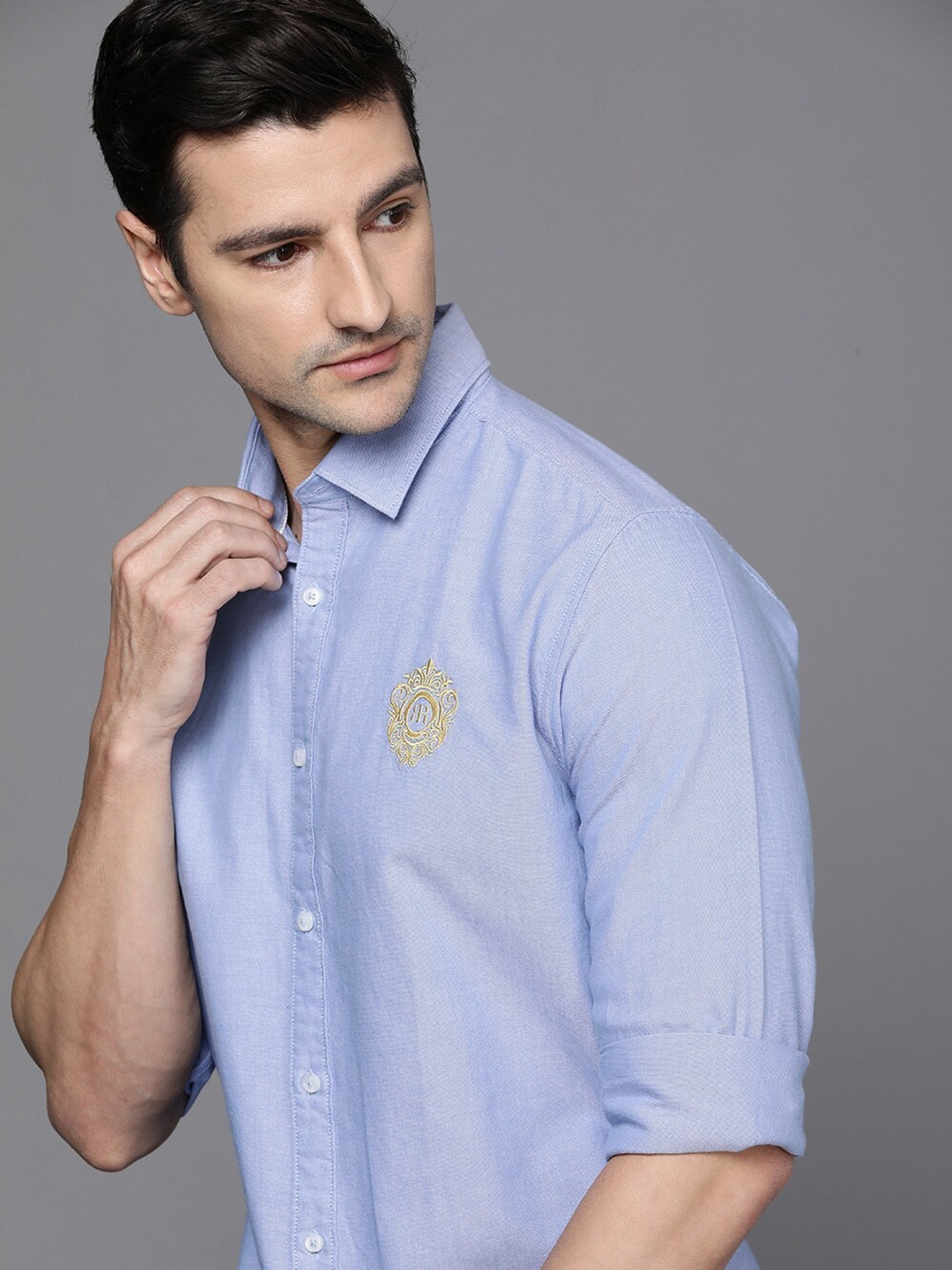 Image of Raymond Men Solid Casual Light Blue Shirt